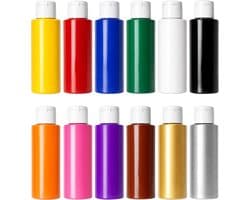 Stofverfset, wasbestendige textielverf voor lichte stoffen, ideaal voor het schilderen van T-shirts, doe-het-zelf textielvormgeving, tassen, kussens, 12 kleuren x 60 ml