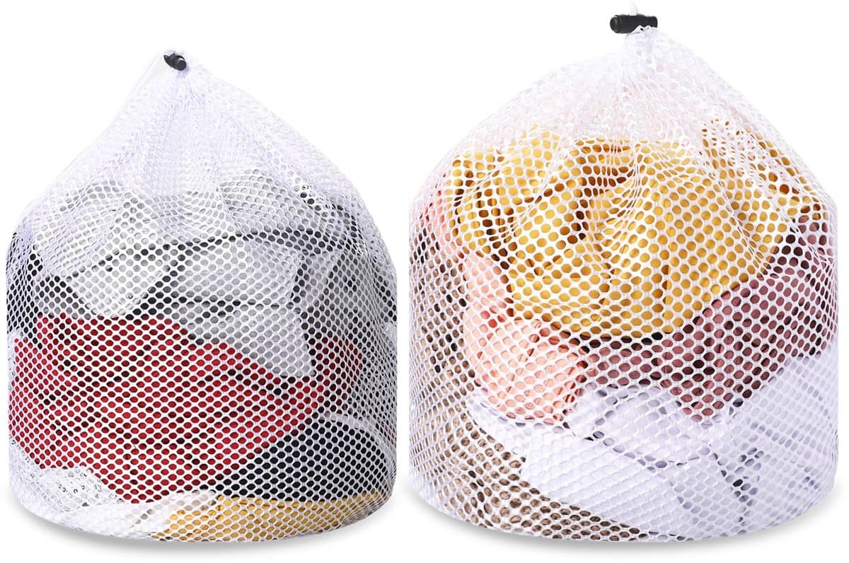 2 stuks Grote waszakken met koordstoppers wasnet voor wasmachine wasnet tas herbruikbaar waszak Wit gaas waszak voor sokken ondergoed bh sokken — afbeelding 1