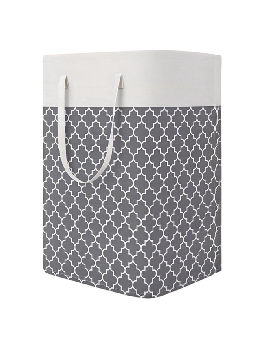 1 grote wasmand - waterdicht - opvouwbare hoge wasmand - met verlengde handgreep - voor kleding - slaapzaalspeelgoed en thuis-Grijs geblokt-40*30*60cm — afbeelding 1
