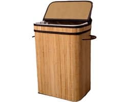 Ceruzo Bamboe Wasmand 72L – Wassorteerder met Klapdeksel – Wasbare Binnenzak –H60 cm — afbeelding 1