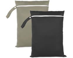 Waszak - Packing Cubes - Waszakjes Met Rits - Packing cubes met compressierits - Waszakje Lingerie - Waterdicht - Ideaal voor badkleding - strandlakens - babyproducten - Set van 2 wet bags - 40 x 30 cm (zwart en groen)