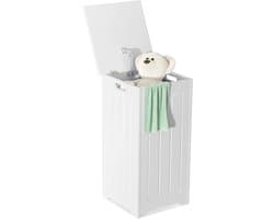 COSTWAY Vrijstaande linnenkast, houten linnenkist, linnenverzamelaar met deksel, opbergkast voor badkamer, badkamermeubel, witte badkamerkast