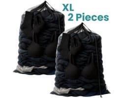 NORDIX Waszak Groot XL - 60x90CM - Waszakken - 2 Stuks - Laundry Bag - Wasnet - Waszakje - Treksysteem - Trekbandsluiting - Polyester - Schoenenzak - BLACK
