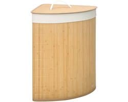 Pugsdrly 55 L wasmand met deksel, handvat, wassorteerder met uitneembare waszak voor badkamer, bamboe, naturel