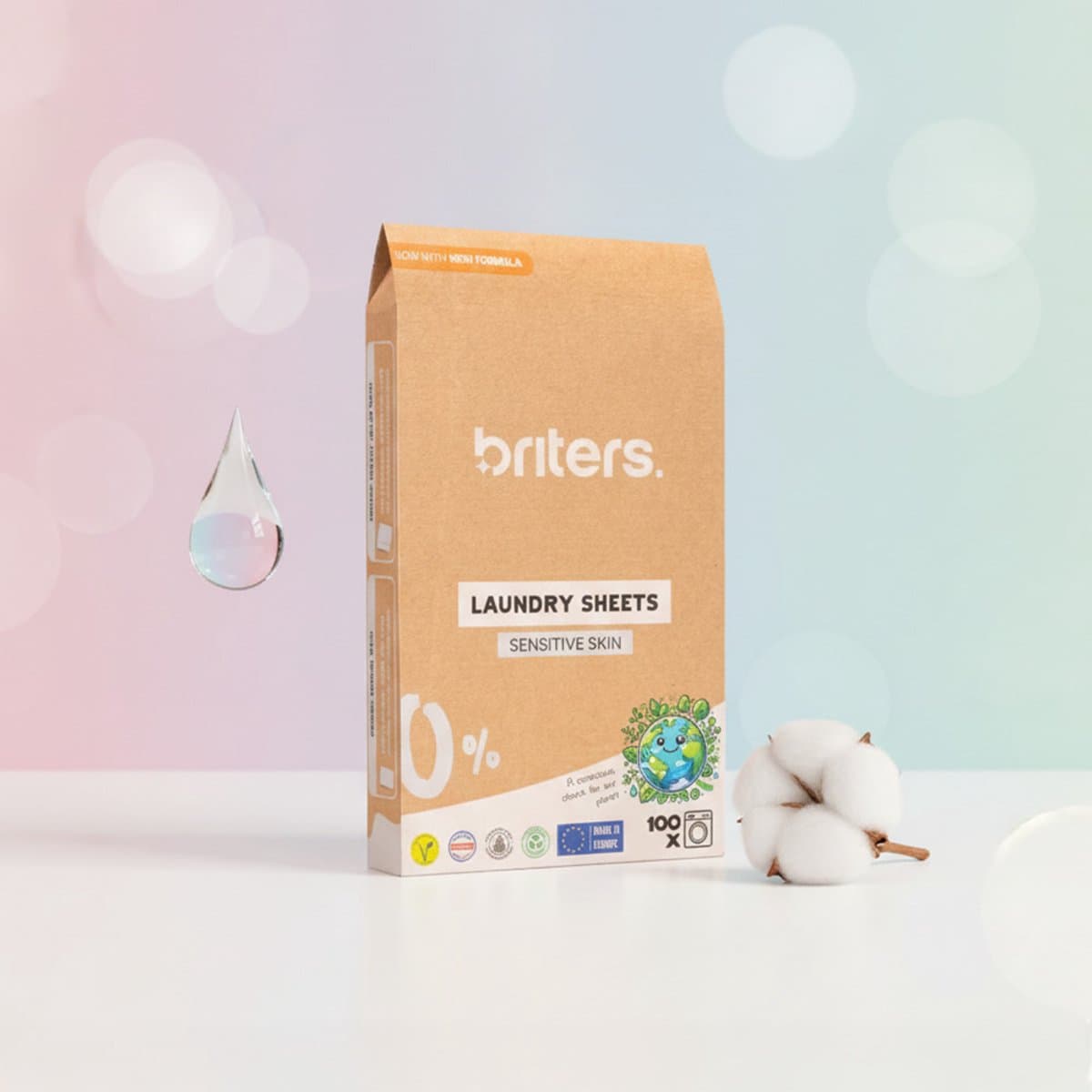 Briters Wasstrips Sensitive Skin – 100 wasbeurten – Hypoallergeen & Parfumvrij – Vegan – Dermatest – Europees Product — afbeelding 1