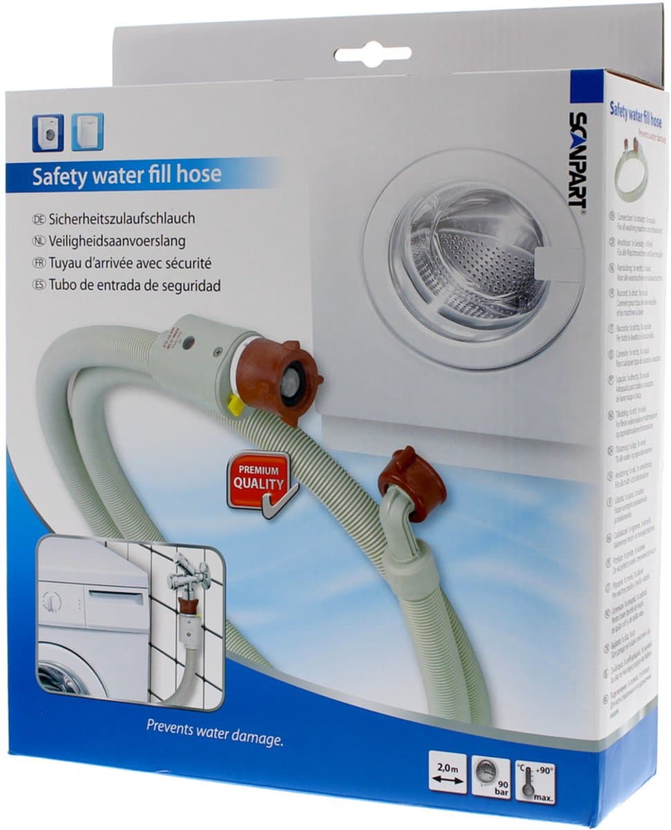 Scanpart aanvoerslang wasmachine met waterstop 2 meter - Met beveiliging - Ook geschikt voor vaatwasser - Aquastop - Aanvoer slang - Universeel — afbeelding 1