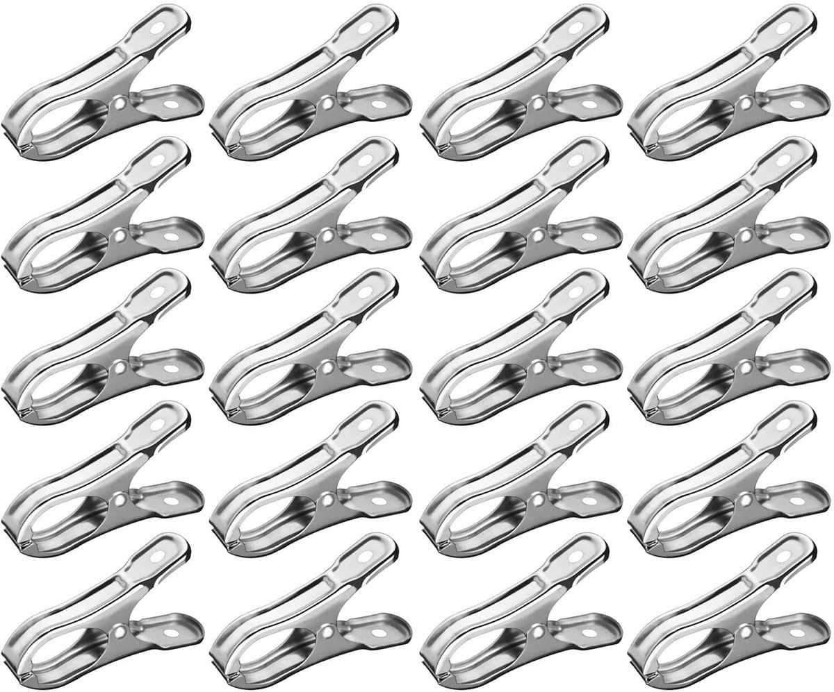 20 stuks metalen wasknijpers, roestvrijstalen strandlakenklemmen, tuinklemmen, zwembadhanddoekklemmen, kasklemmen, wasknijpers voor zwaar gebruik buitenshuis,RVS clip veerclip,Winddichte wasknijper sokkenrek(zilver) — afbeelding 1