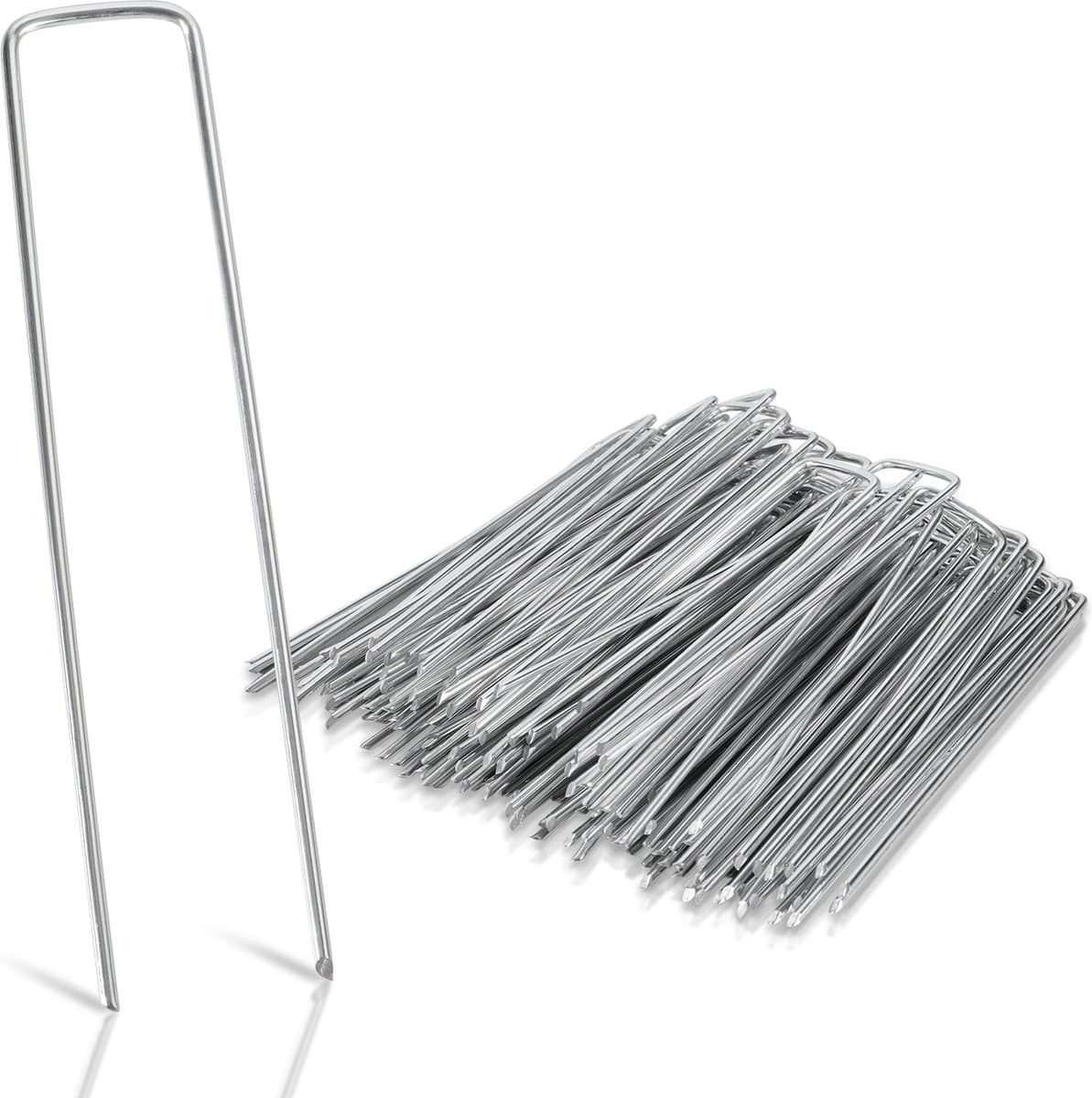Grondankers 150 Stuks - 15x2.5cm - Roestwerend grondanker gegalvaniseerd staal - Ø2.8mm - Onkruidvlies - voor het bevestigen van worteldoek, tuinvlies, schutting, kunstgras, folies - stabiel U-vormig — afbeelding 1