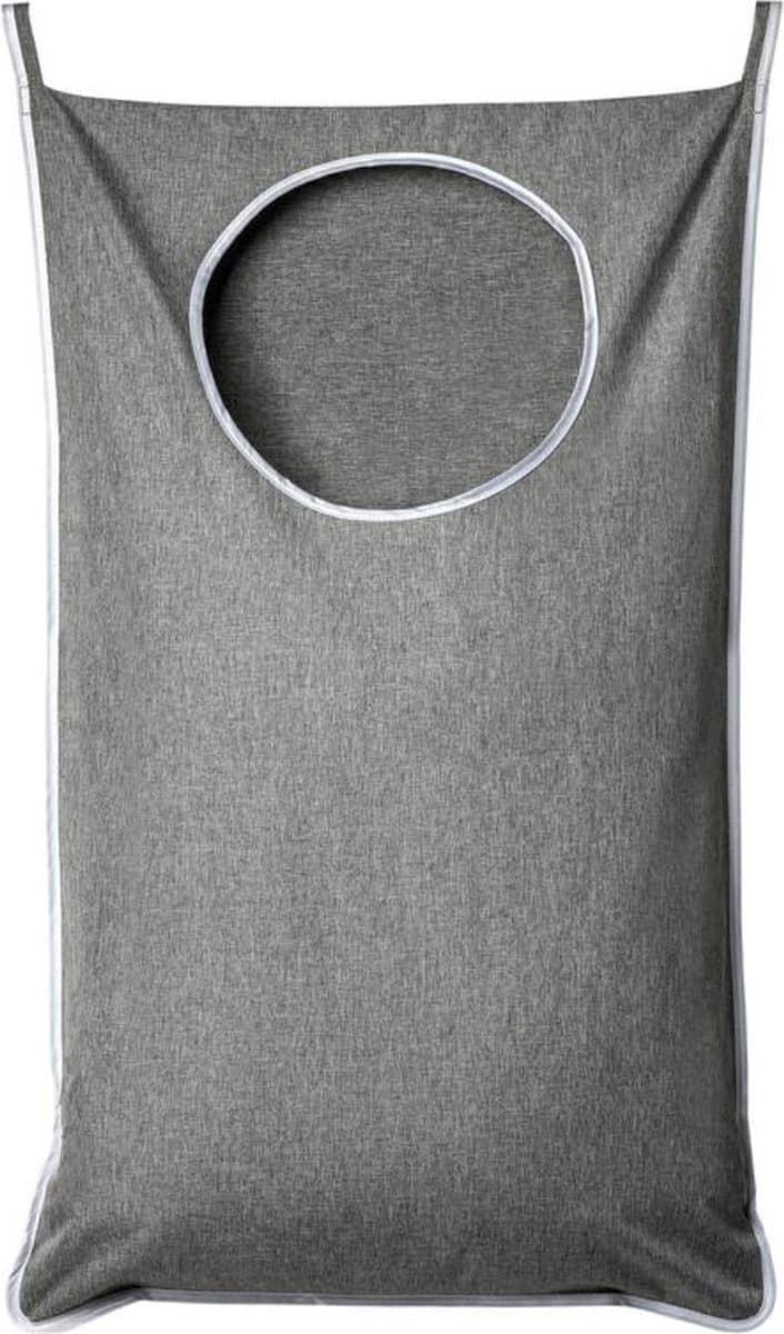 Ophangbare Wasmand - 77x50 cm - Grijs - Opvouwbare Wasmand - Plakhaakjes Zelfklevend - Deurhaakjes - Rits — afbeelding 1