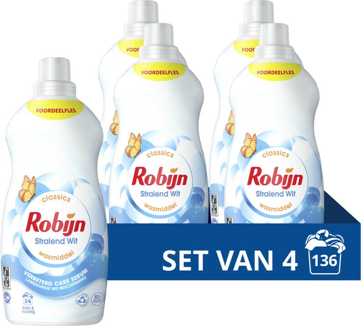 Robijn Klein & Krachtig Wasmiddel Stralend Wit 34 Wasbeurten - 4 x 1,19 liter - Voordeelverpakking — afbeelding 1