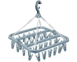 Opvouwbaar wasrek - met 32 clips - draaihaken - winddicht - kleerhanger voor sokken, ondergoed, handdoeken - blauw