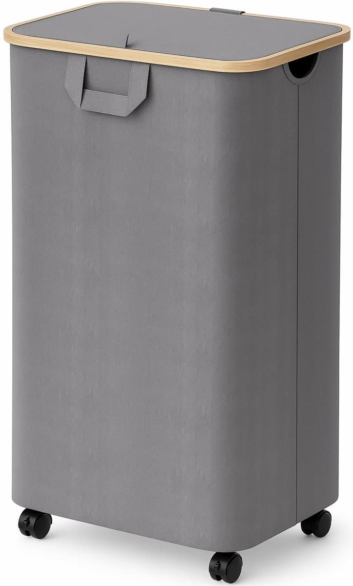 Posity Wasmand op Wielen – 100 Liter – Opvouwbaar – Met Deksel & Handvaten – Wasmand Stof - Bamboe - Laundry Basket - Incl. Waszak - Grijs — afbeelding 1