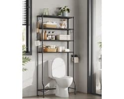 Zwaar Wasmachine rek - Wasmachine rek met opbergruimte en haken- verstelbare planken - Toilet kast - 30 x 83 x 176 cm - zwart