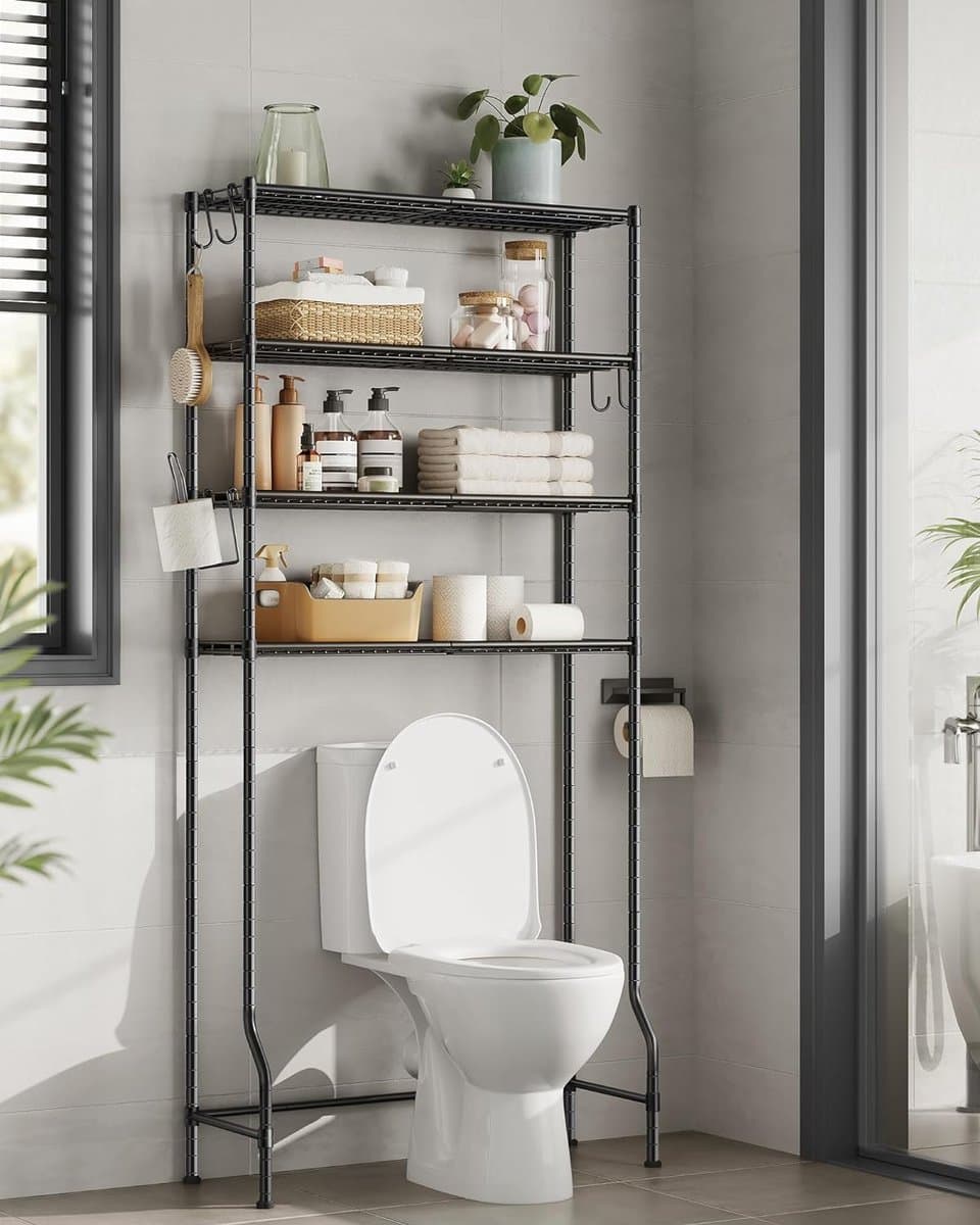 Zwaar Wasmachine rek - Wasmachine rek met opbergruimte en haken- verstelbare planken - Toilet kast - 30 x 83 x 176 cm - zwart — afbeelding 1