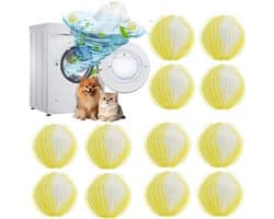 12-pack - Huisdierhaarverwijderaar - Wasmachinebeschermer - Pluizenballen - Herbruikbaar - Voorkomt dat kleding in de knoop raakt - Zacht voor stoffen - Nylon - Voor het verwijderen van huisdierhaar - Geel - 3,5 cm — afbeelding 1