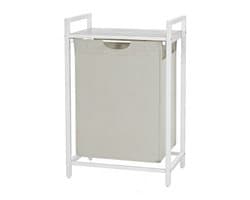 Wasmand, 50 x 33 x 72cm, Wit, vuilewasmand, met opbergrek en uitschuifbare afneembare waszak, stevig en duurzaam metalen frame, grote capaciteit van 65 liter, geschikt voor wasruimte, slaapkamer en badkamer