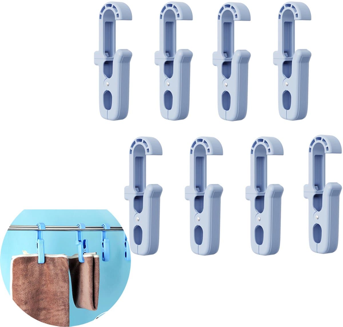 8 Stuks - Plastic Quiltclips - Knijpers - Grote Wasknijper - Strandhanddoekclips - Strandlaken Knijpers - Badlaken Clips - Handdoek Klemmen - Handdoekklem - Grote Winddichte Clip - Blauw — afbeelding 1