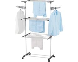 Lomera Inklapbaar Droogrek - Droogtoren Wit - 3 Niveaus - Verrijdbaar Droogrek - Met Zwenkwielen - Ruimtebesparend Wasrek - Droogrek Met Zijvleugels - Stabiel En Stevig - Metaal En Kunststof - Compact Ontwerp — afbeelding 1