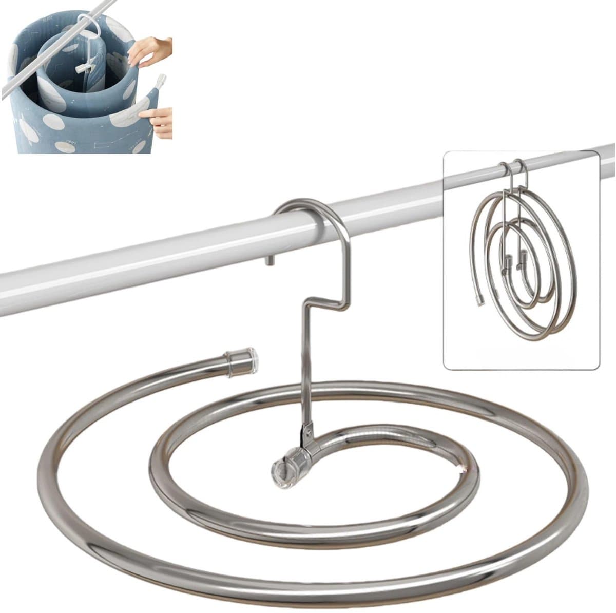 Spiraal droogrek voor kleding - Droogrek voor lakens - Ophangbaar droogrek voor kleding - Diameter 41,8 cm - Totale spiraallengte 2,2 m - Opvouwbaar - Geschikt voor het drogen van dekbedden, lakens en gordijnen - zilver — afbeelding 1