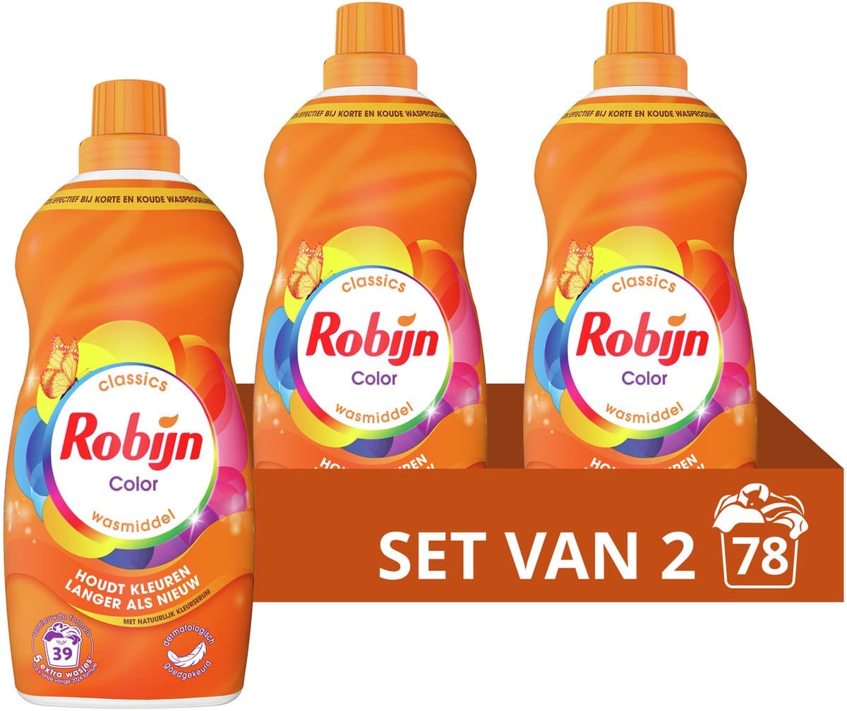 Robijn - Vloeibaar Wasmiddel - Klein & Krachtig - Color - Voordeelverpakking - 2 flessen - 78 Wasbeurten — afbeelding 1