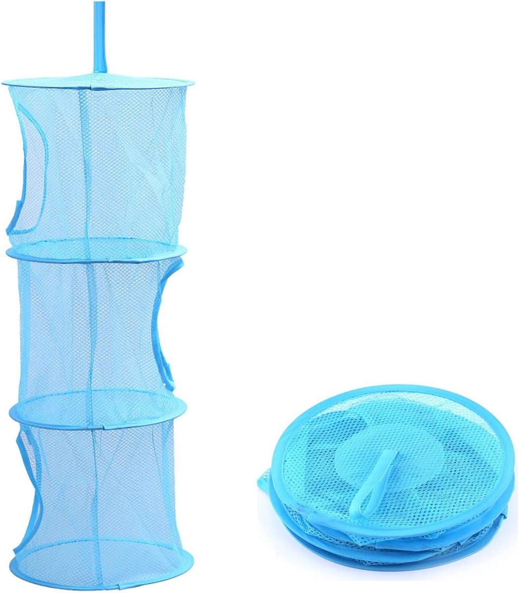 3-afdelings Gaas Hangende Opslagmand – Opvouwbare Netzak Organizer, Blauw, Voor Speelgoed, Kleding & Was – Ruimtebesparend — afbeelding 1