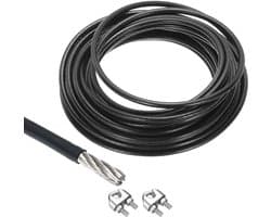 Allecta - Roestvrijstalen staalkabel 10 meter, 1/4 inch, vinylgecoat, wasrek - zwart