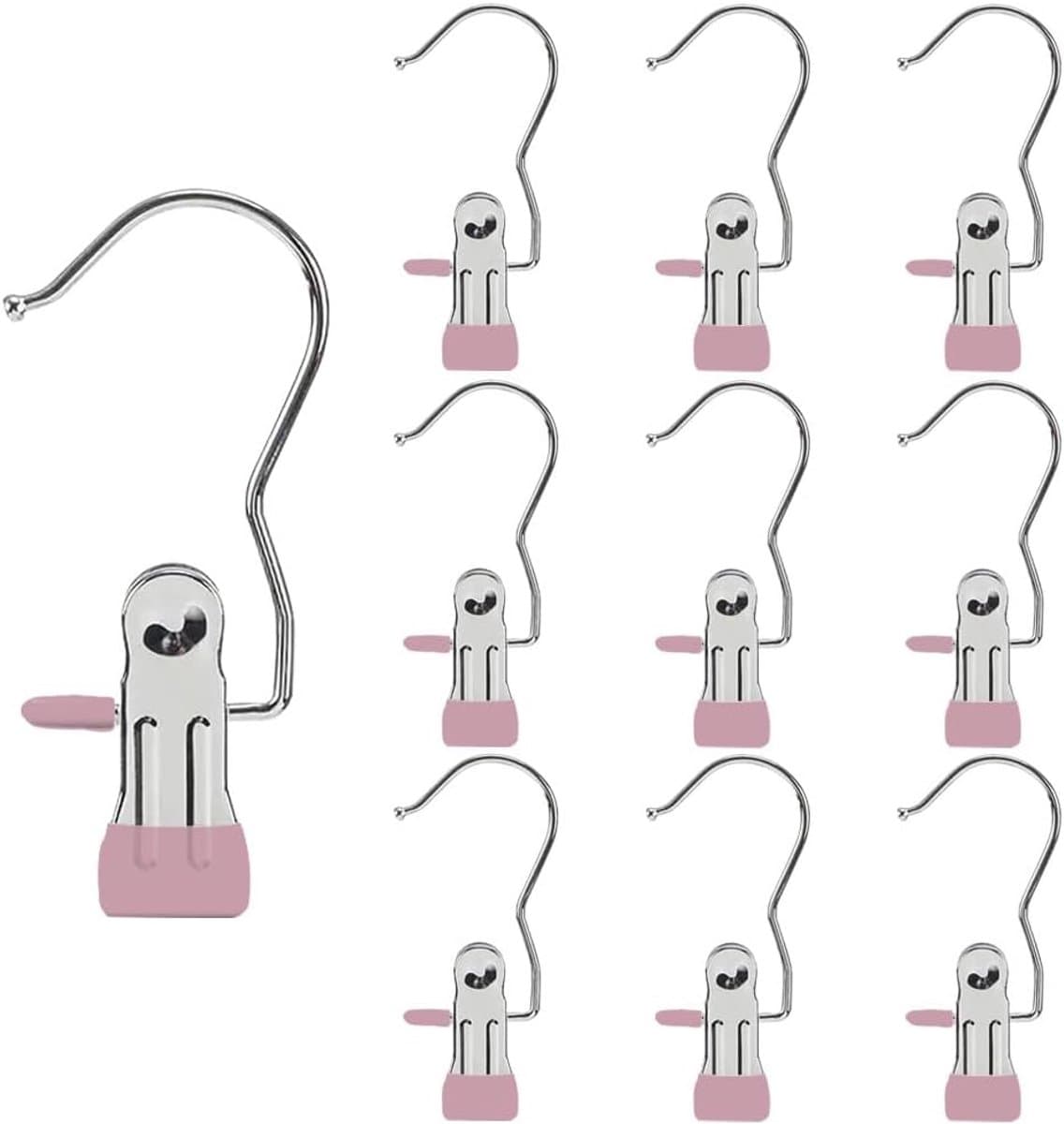 Wasknijpers - Kledinghangers met Clips - RVS Broekklemmen met Antislip - Kledinghaken - Hoedclips - Sokclips - Voor Rokken, Broeken & Sjaals (Roze, 10 stuks) — afbeelding 1