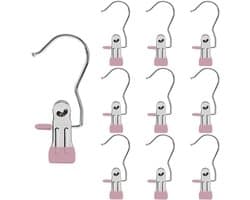 Wasknijpers - Kledinghangers met Clips - RVS Broekklemmen met Antislip - Kledinghaken - Hoedclips - Sokclips - Voor Rokken, Broeken & Sjaals (Roze, 10 stuks)