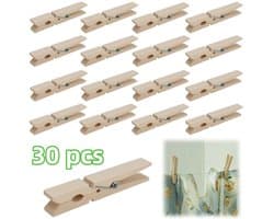 30 stuks clips - Kledingclips - Sluitclips voor voedselzakken - Mini houten haringen - Labelclips voor planten - Knijpers voor decoratie - Houten veerklemmen - Voor kleding, foto's, decoraties en doe-het-zelf-activiteiten (7,2*1 cm)