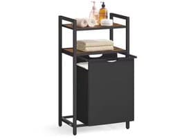 Wasmand 65L met Opbergplanken – Metalen Frame met Houten Blad – Uitneembare Jojo Waszak – Waterafstotend – 50×33×92 cm – Zwart