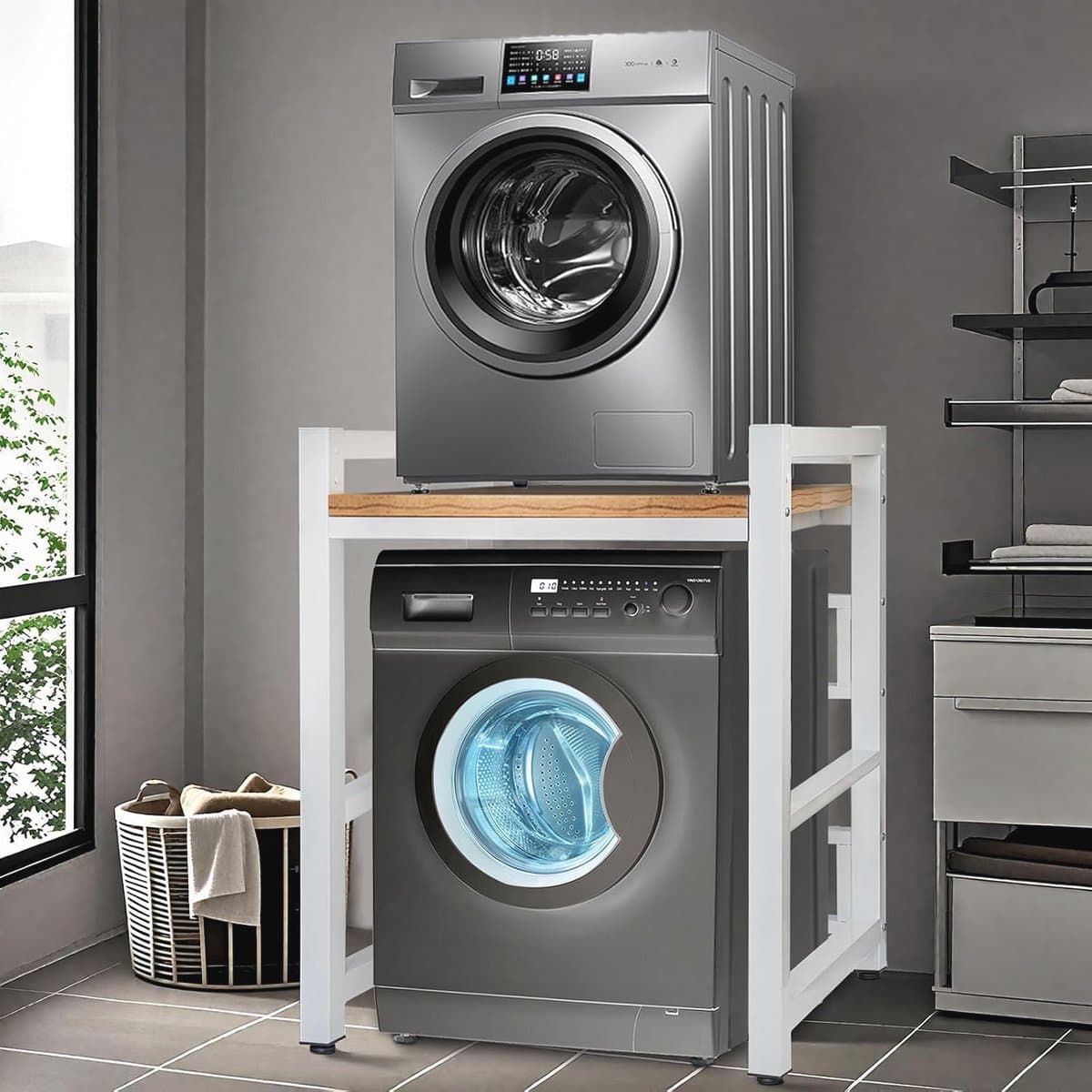 Wasmachinekast met droogkast en verstelbare rekken - Draagvermogen 300 kg - Voor badkamer, keuken, balkon en wasruimte — afbeelding 1