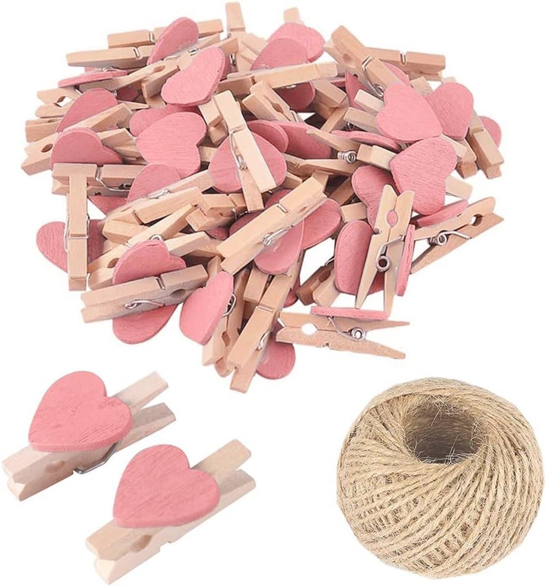 50 stuks roze mini houten hart wasknijpers voor fotoweergave en knutselen — afbeelding 1