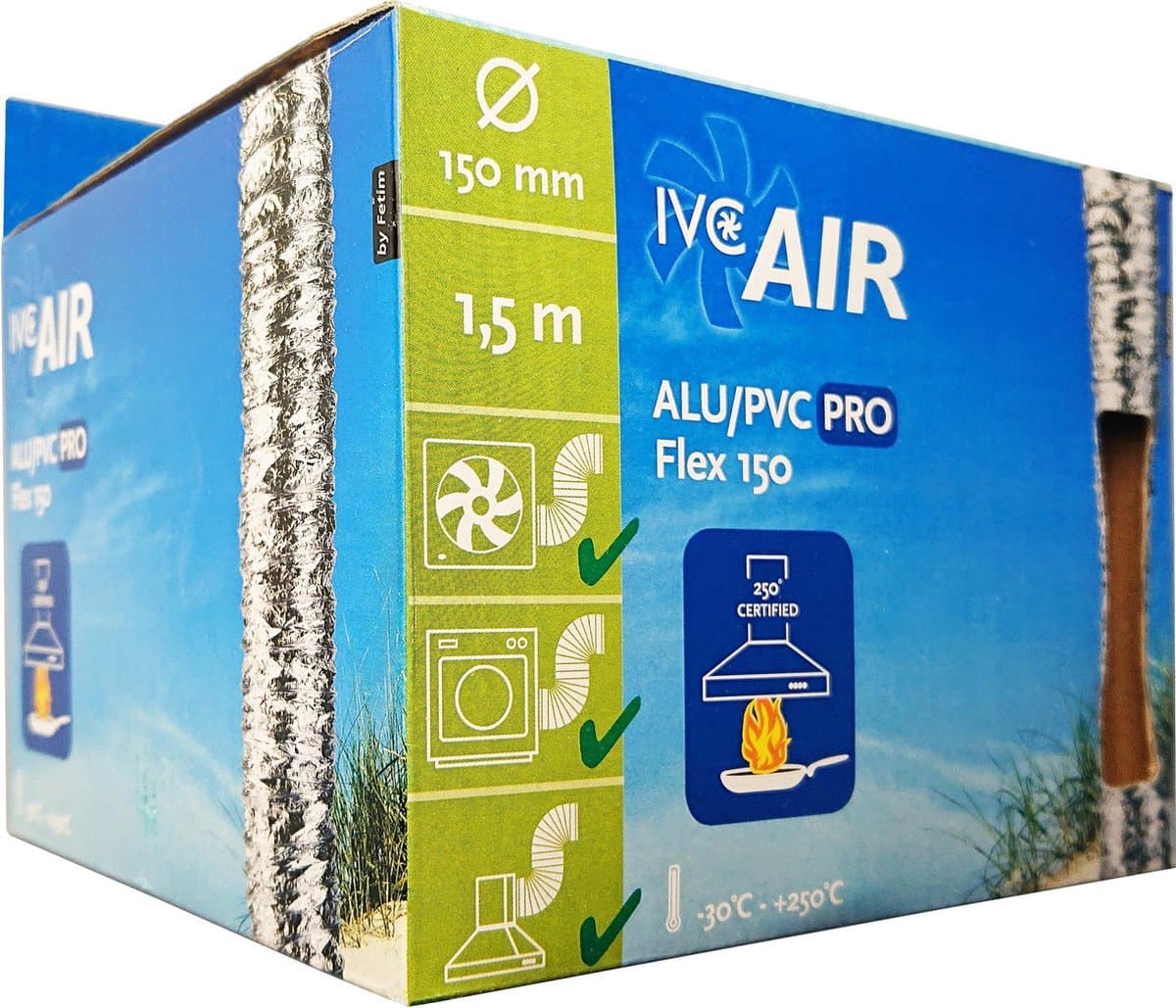 IVC Air flexibele aluminium luchtslang | tot 250°C | Ø 150 mm | lengte 1.5 mtr — afbeelding 1