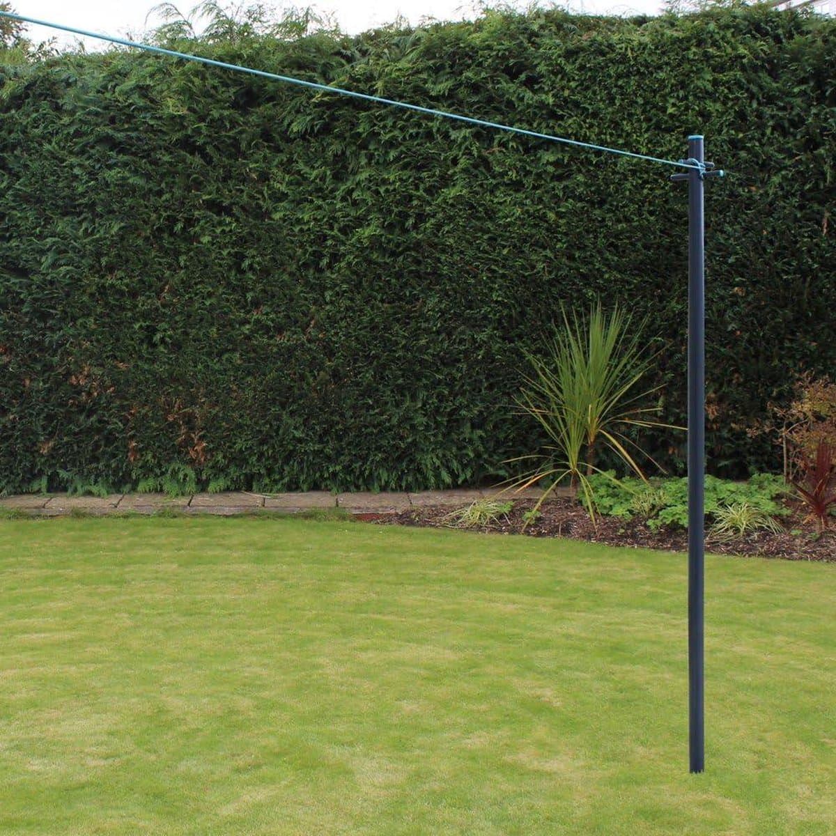 Pole Post met Waslijn en Bodemhuls - Zware Donkergrijs Blauwgroen - 24 m washing line — afbeelding 1