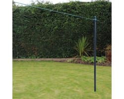 Pole Post met Waslijn en Bodemhuls - Zware Donkergrijs Blauwgroen - 24 m washing line