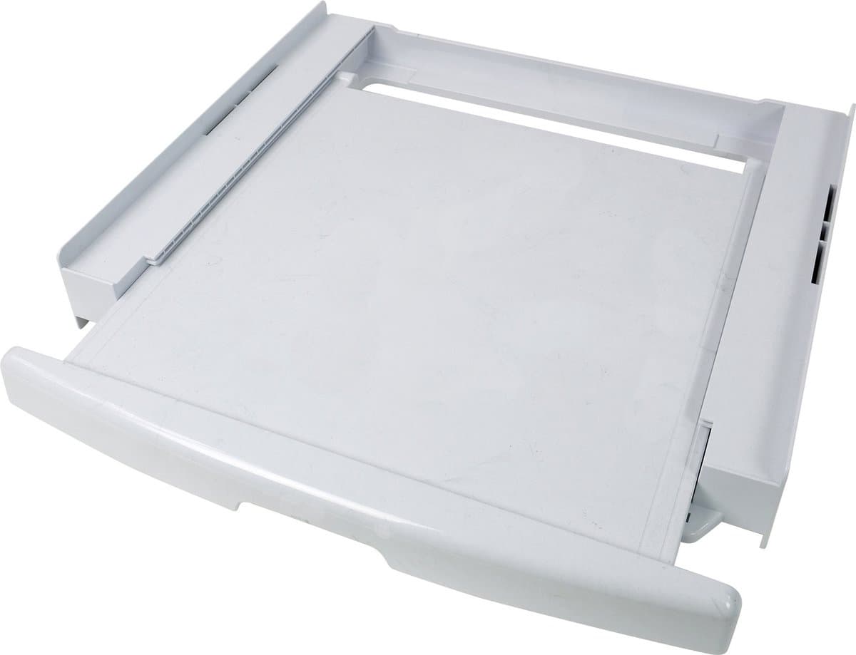 Scanpart kunststof tussenstuk voor wasmachine en droger met werkblad inclusief spanband - Geschikt voor AEG Bosch LG Miele Samsung Siemens Zanussi Whirlpool - Stapelkit - Universeel — afbeelding 1