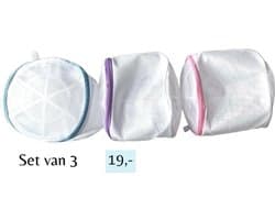 Wasnetten met rits - Set van 3 - Ø 16 cm - Inclusief verzenden - Ritssluiting - Wasnetjes - Washing Bag - Waszakken - Wasnetje bh lingerie - Wasnetten - Transparant - Wit - 100% polyester - Bescherm je wasgoed en wasmachine — afbeelding 1