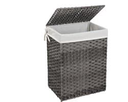 Hoppa! Wasmand Handgeweven | 90 L | Synthetische Rotan Wasmand | Met Deksel en Handvatten | Opvouwbaar | Waszak Afneembaar | Grijs