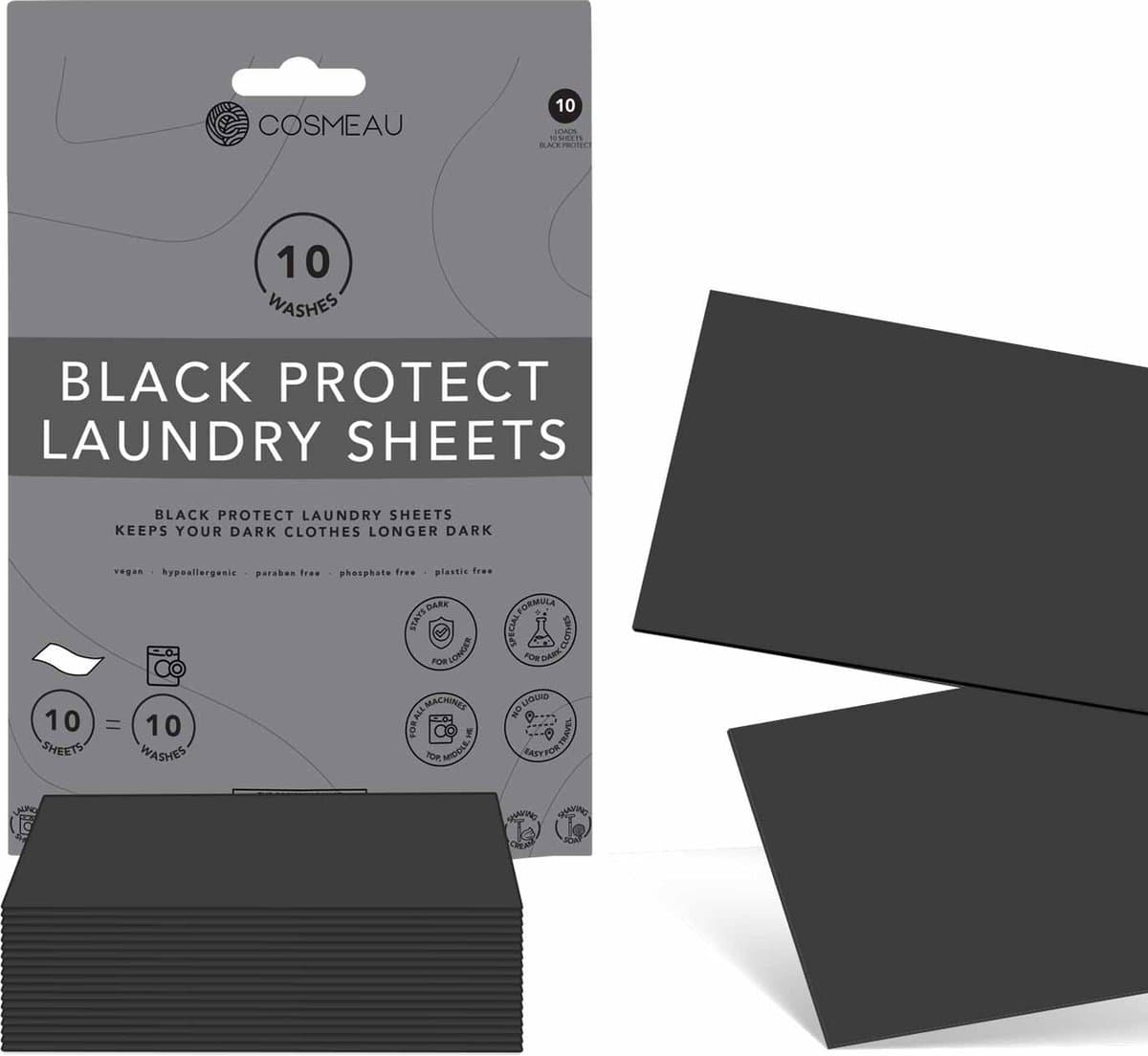 Cosmeau Zwart Donkere Was Color Protect Wasstrips 10 Wasbeurten Wasvellen Wasmiddeldoekjes Sheets Laundry Strips — afbeelding 1