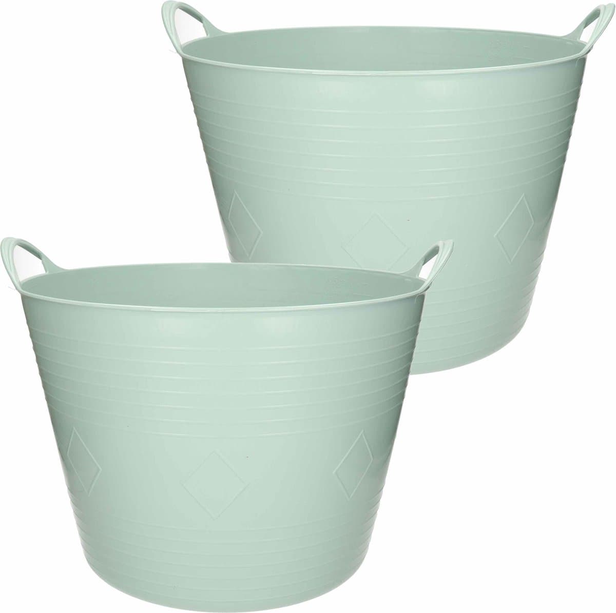 Flexibele kuip emmer/wasmand - 2x - mintgroen - 40 liter - Opbergmanden — afbeelding 1
