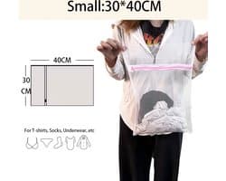 Waszak Wasmachine - 40 x 30 cm - 2 stuks - Wasnet Reizen - Laundry Bag - Waszak met Rits - Wit met Roze Rits — afbeelding 1