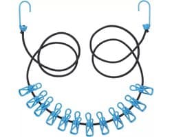 Benson Draagbare elastische waslijn - 1,9 m tot 3,2 m - 12 knijpers - zwart en blauw