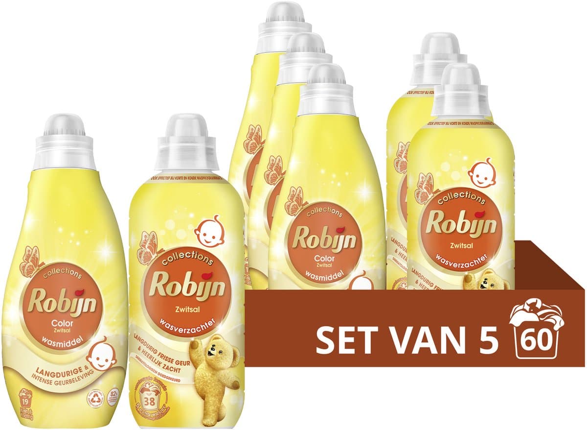 Robijn - Wasmiddel en Wasverzachter Pakket - Zwitsal - 5 stuks - (60 Wasbeurten) - Voordeelverpakking — afbeelding 1