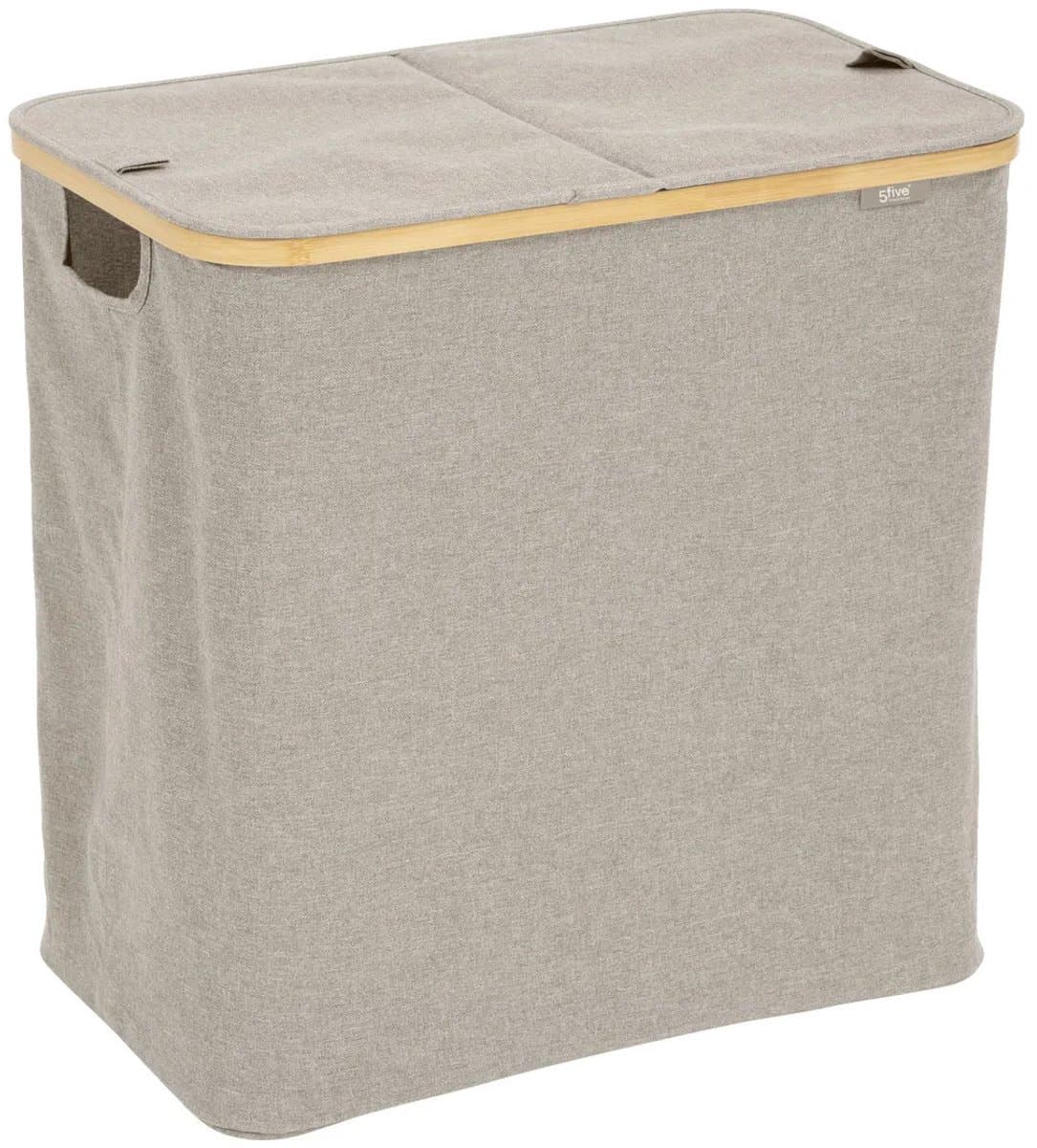 5Five Wasmand dubbel compartiment - polyester - met deksel - beige - 53 x 33 x 54 cm - 80 liter - Tidy Box - Opvouwbaar — afbeelding 1