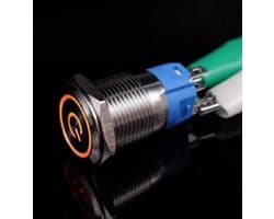 12V/24V Metalen Power LED druk schakelaar 16mm angel eye Self-locking met Kabel