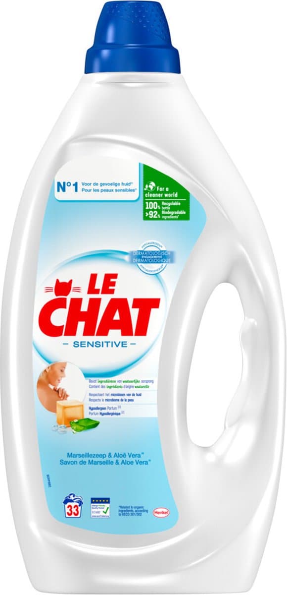 Le Chat Gel Sensitive - Vloeibaar Wasmiddel - 4 x 33 Wasbeurten - 132 Wasbeurten - Voordeelverpakking — afbeelding 1