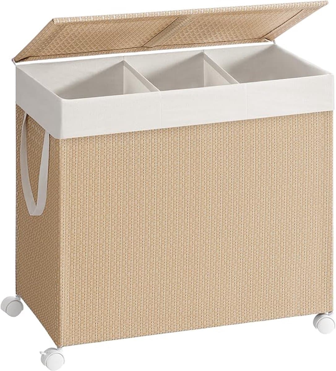 MAZAZU - Wasmand - 3 Compartimenten - 140L Inhoud - Beige en Wit - 66,5x37,5x65 — afbeelding 1