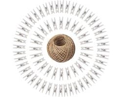 Mini Houten Wasknijpers met Jute Koord - 100 Stuks voor Creatieve Displays en Evenementen