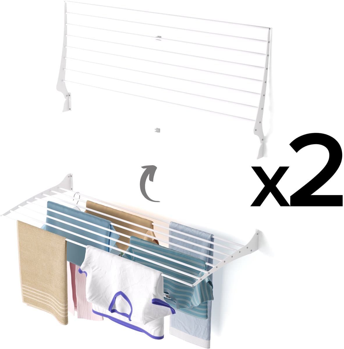 2x Foxydry Fold 116 cm white wasdroogrek wandmontage clicksysteem - 116 x 50 x 10 cm — afbeelding 1