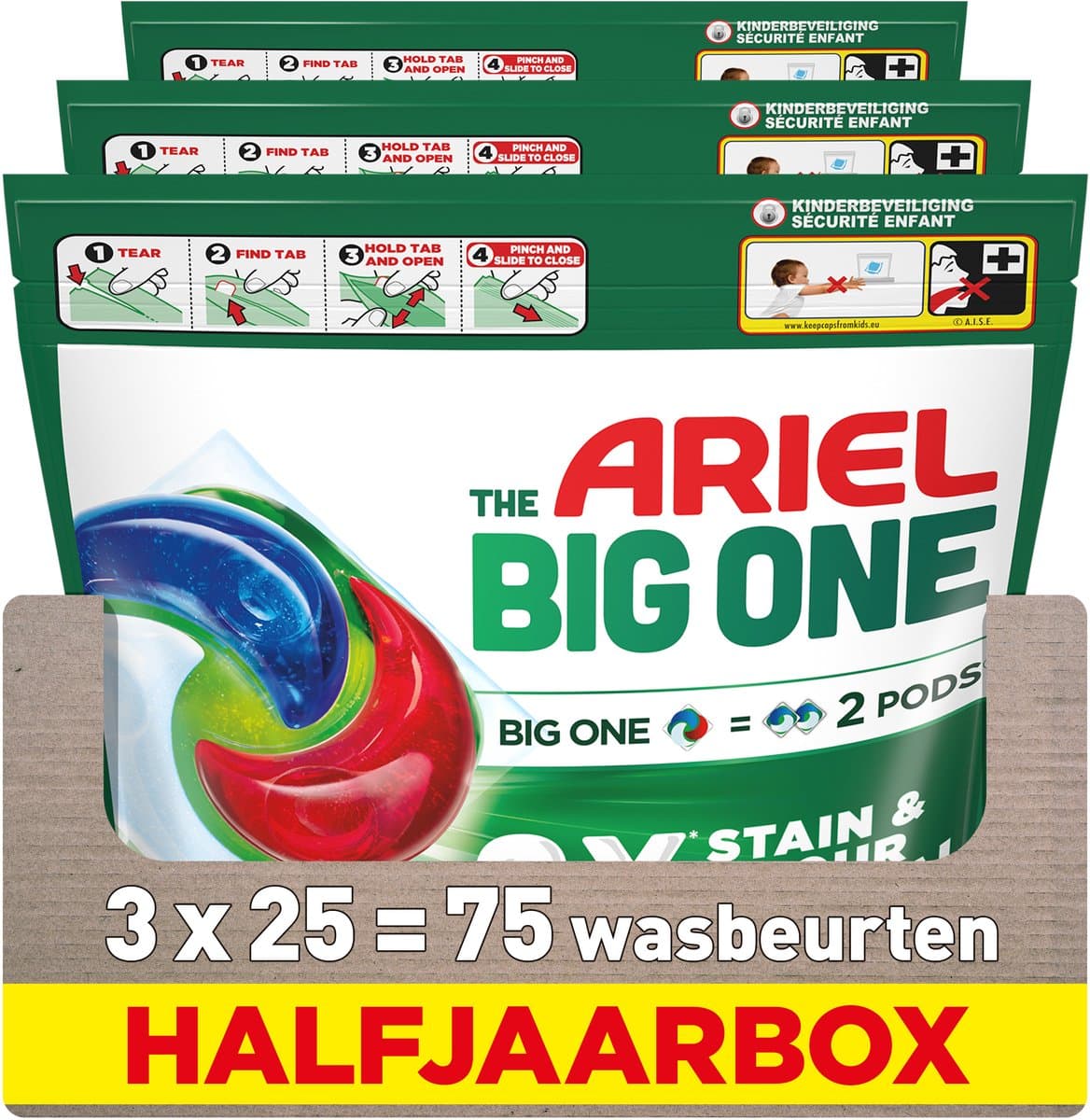 Ariel 3in1 Wasmiddel Pods The Big One Original - 3 x 25 wasbeurten — afbeelding 1